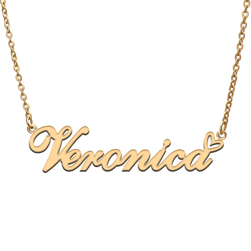 

Veronica Name with Love Heart Necklace for Women Stainless Steel Jewelry Nameplate Pendant Femme Mother Child Girls Gift