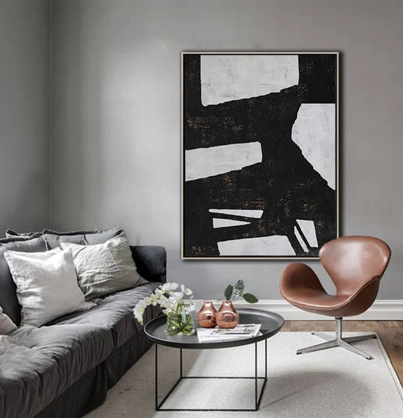 

Large Wall Art Canvas Painting Black White Abstract Painting Large Wall Art Contemporary Art Vertical Canvas Art Art Home Decor