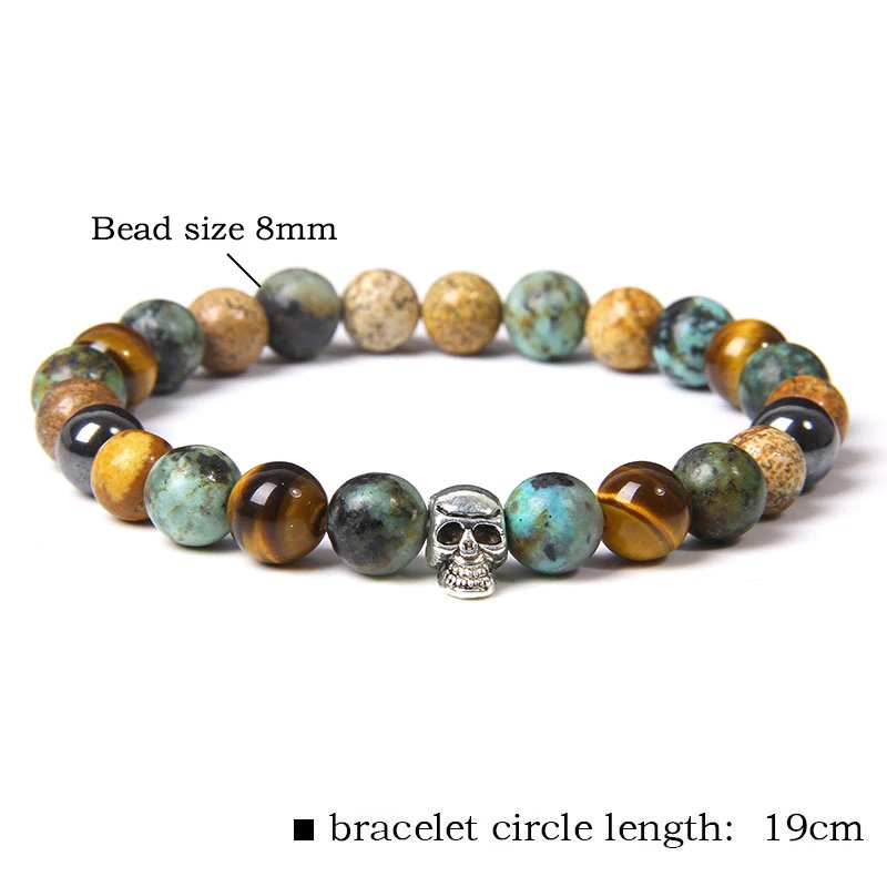 Schädel Armbänder Für Männer Frauen Natürliche Stein Tigerauge Armband Malachit Labradorit 8MM Perlen Stretch Armreifen Punk Schmuck – Detail 13