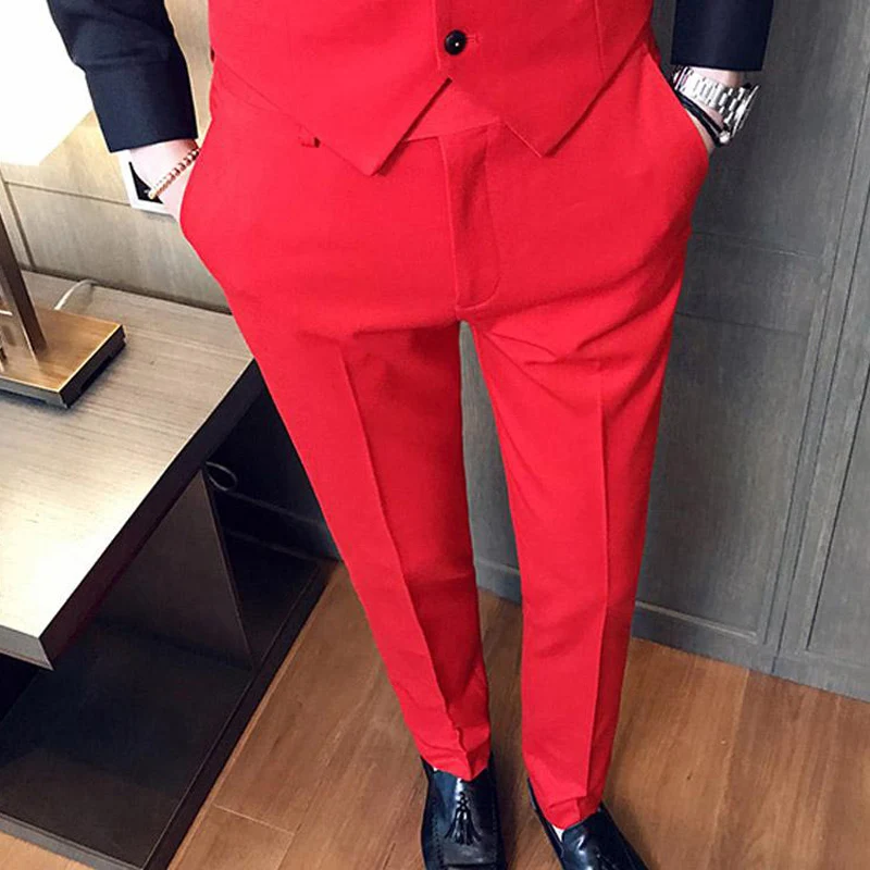 Slim fit Red Casual Mens Suit 3 piece Male Wedding Tuxedos Man Set Jacket Waistcoat with Pants Latest coat Design Mens Fashion