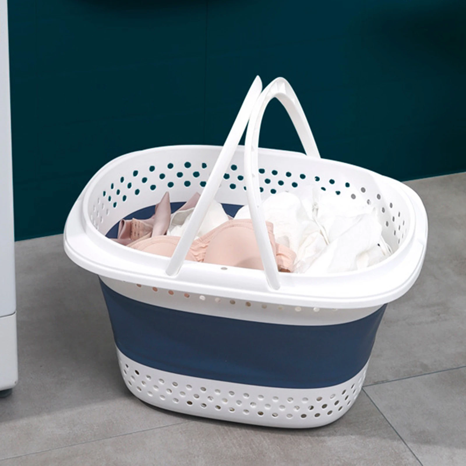 Large Collapsible Plastic Home Clothes Basket Large Folding Up Laundry Basket Space Saving Storage Container Organizer