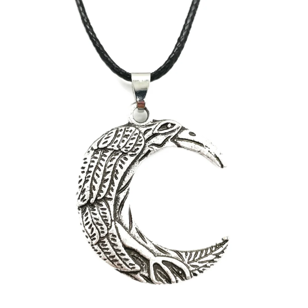 Norse Odin Raven Symbol Amulet Wicca Moon Pendant Talisman Viking Necklace For Men Women Dropshipping