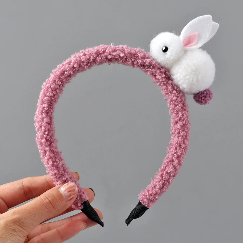 Cute animal hair ball rabbit hair ring girls rubber band elastic hair bands Korean headwear children hair Accessories ornaments image 5