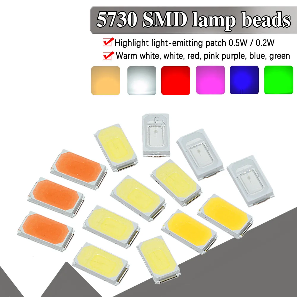 100pcs 5630/5730-CW/WW 0.5W-150Ma 50-55lm 6500K White Light SMD 5730 5630 LED 5730 diodes (3.2~3.4V)