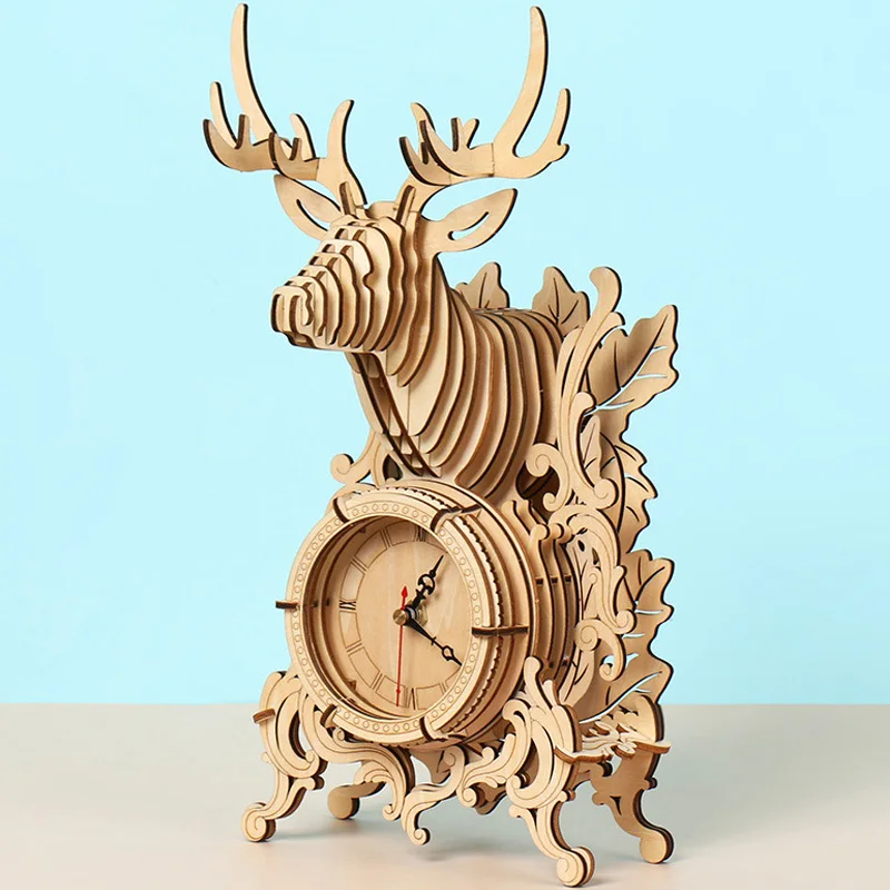 TIME ART 3D  DIY Wooden Retro Wall Clock Model Building Puzzle KitsDIY Assembly Toy Gift for Children Kids Adult Desktop Decor