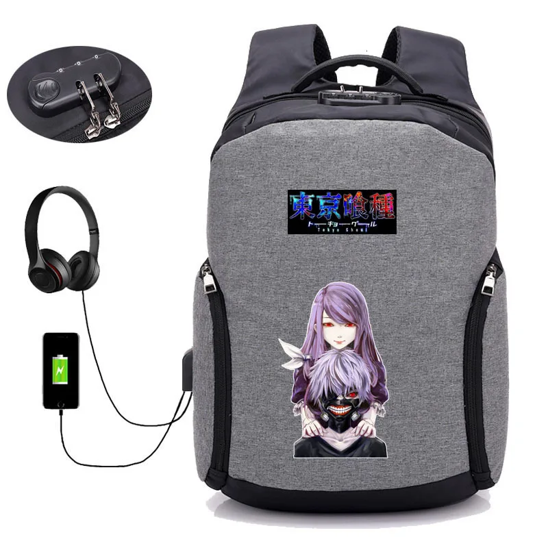 anime Tokyo ghouls Backpacks USB Charging Backpack Teenagers student bookbag Laptop bag Anti-theft Bags men women travel package