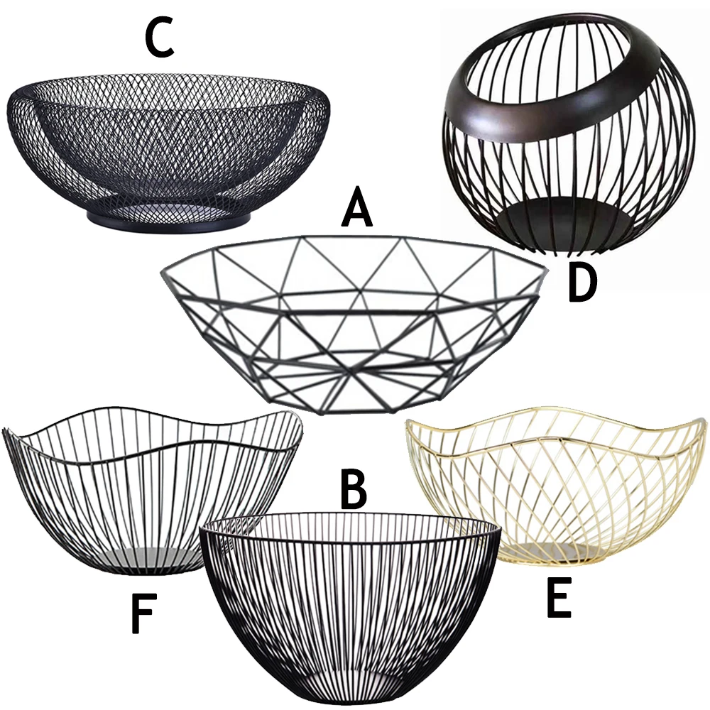 1Piece Fruit Bowl BasketSimple style Geometric Fruit Vegetable Wire Basket Metal Bowl Kitchen Storage Desktop Metal Fruit Bowl