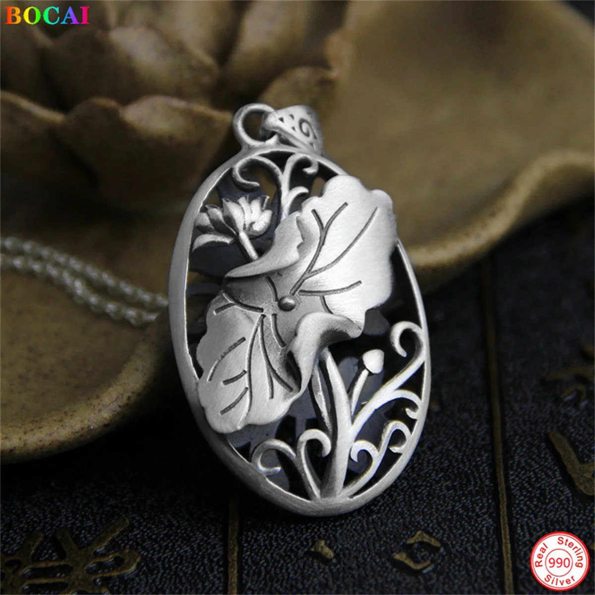 

S990 Sterling Silver Charm Pendants 2021 Popular Hollow Lotus Leaf Hanging Ornament Pure Argentum Jewelry for Women Valentine