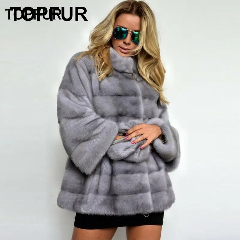 TOPFUR Women Luxury Solid High Street Fur Outwear Jackets 2021 New Real Mink Fur Coat Detachable Sleeve Short Slim Mink Fur Coat