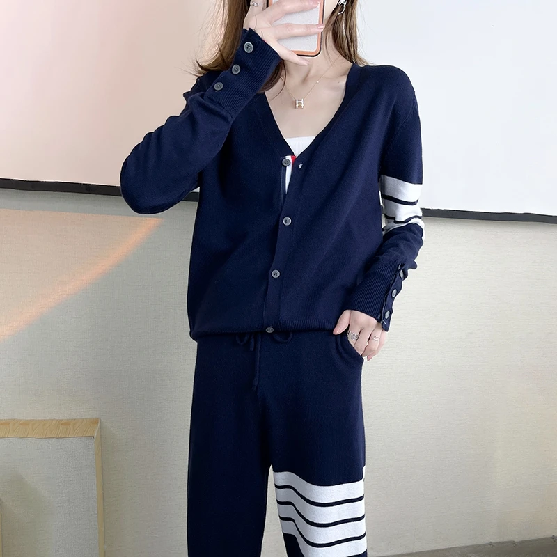 2021 Women\'s Cashmere Long sleeve TB Cashmere suit Knitted  Cashmere Sweater Women Two piece set