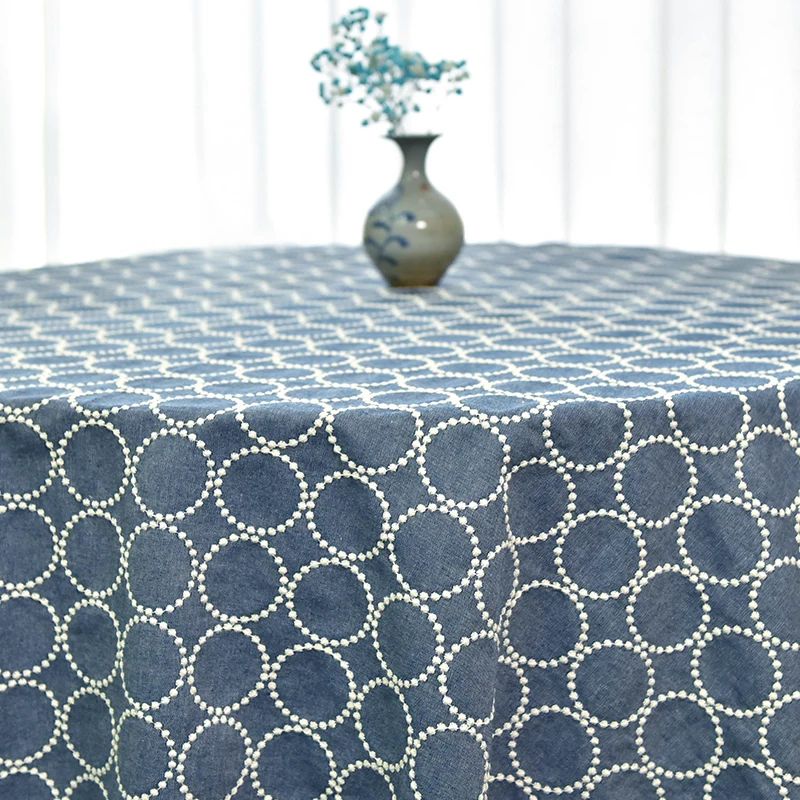 130cm -135cm Width Jeans Circle Embroidery Cotton Linen Fabric Clothing Bag Tablecloth