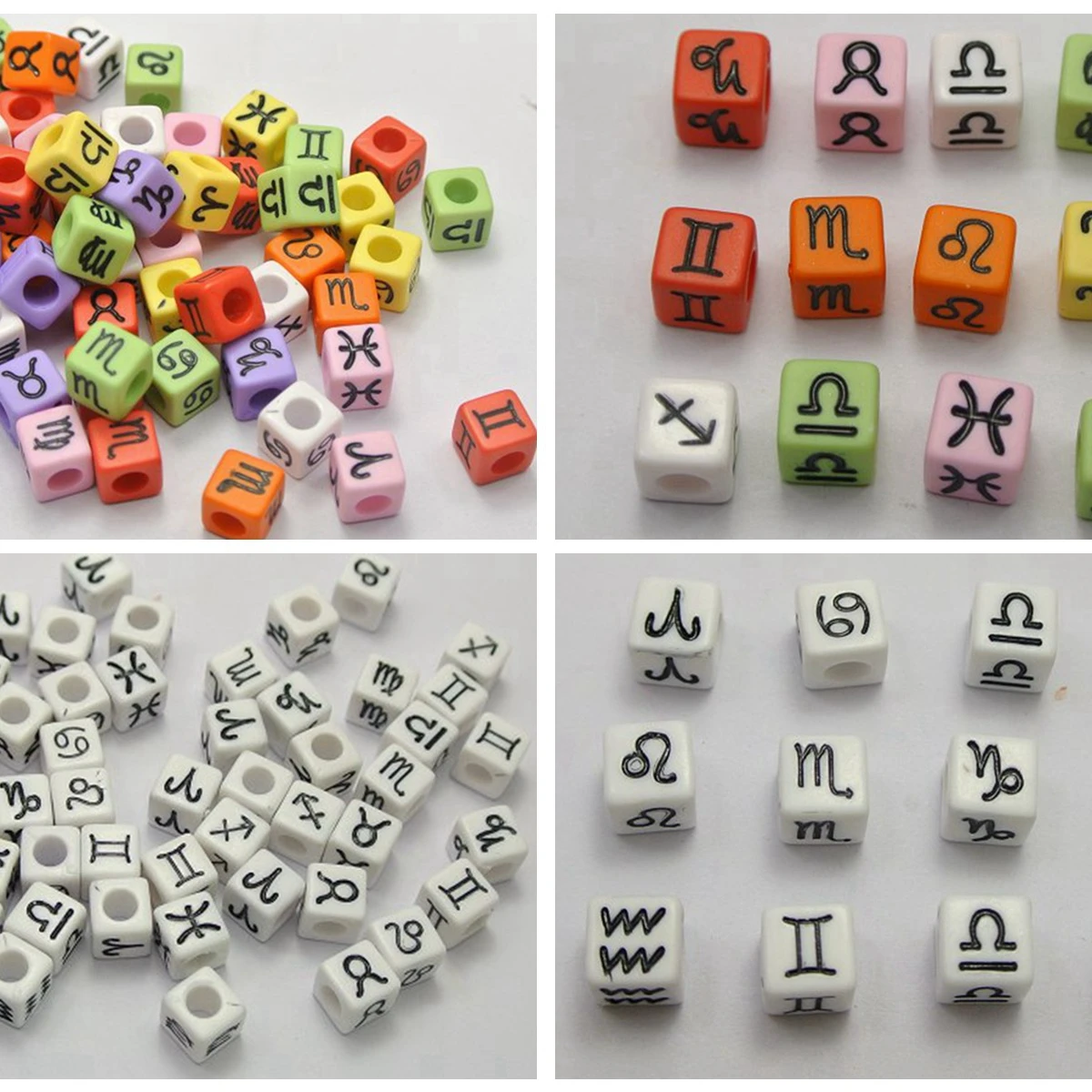 

250 Assorted 12 Astrology Horoscopes Acrylic Cube Pony Beads 7X7mm Kids Crafts