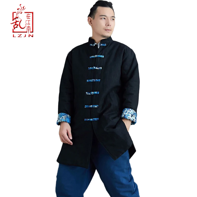 LZJN 2025 Winter New Chinese Traditional Men's Cotton Padded Jacket Coat Contrast Color Buttons Wadded Jacket Thick And Warm