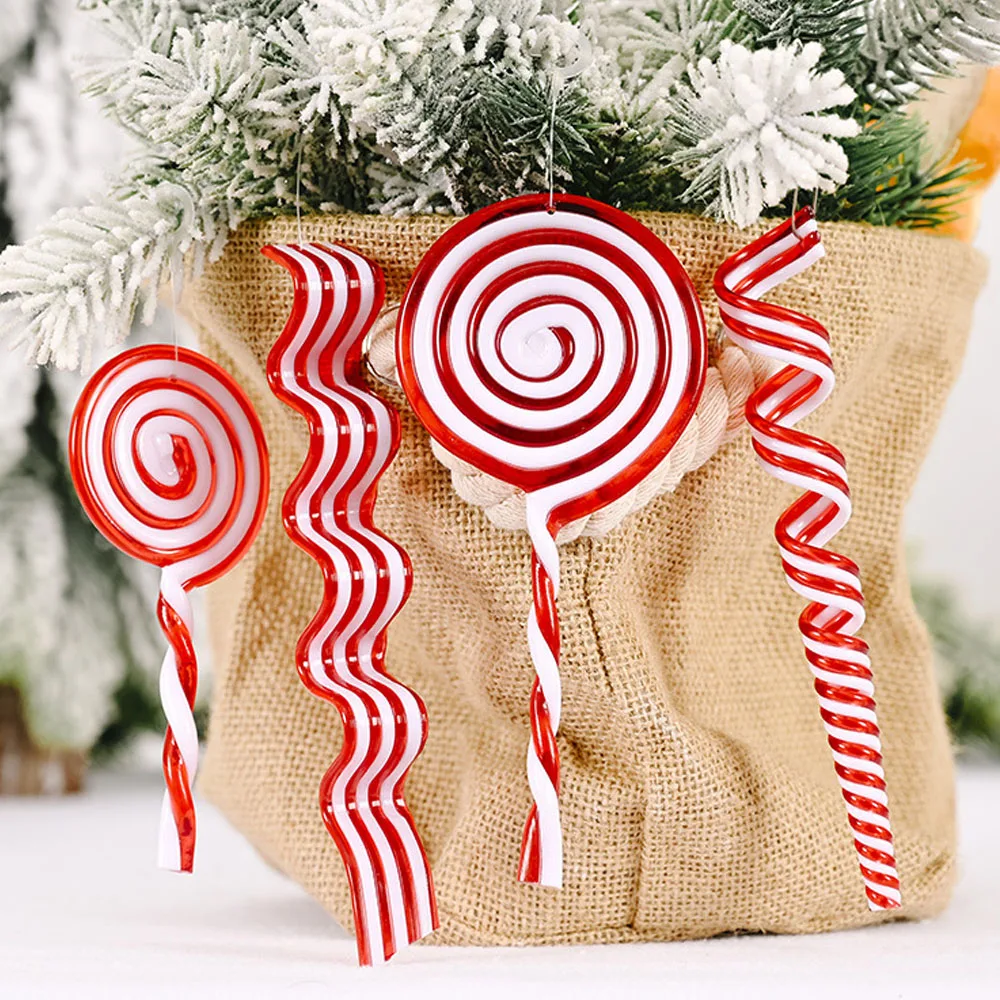 

Sweet Lollipop Christmas Tree Decoration Pendant Red White Striped Acrylic Wave Cane Pendant Christmas Home Decoration Gift