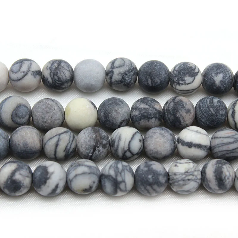 Natural Matte Black Network Zebra Stripes Stone Round Loose Spacer Beads Fit DIY For Jewelry Making Bracelet Strand 6/8/10/12mm