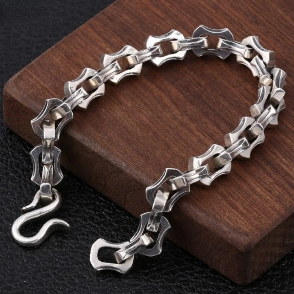 

S925 Sterling Silver Bracelet for Men 2021 Fashion Retro Thai Silver Domineering Square-Chain Pure Argentum Jewelry