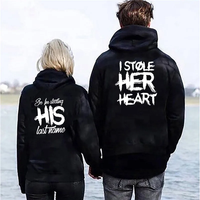 Women Men Casual Autumn Winter Hoody Sweatshirts Long Sleeve Pullover I STOLE HER HEART Letter Printing Couple Hoodie Lover's