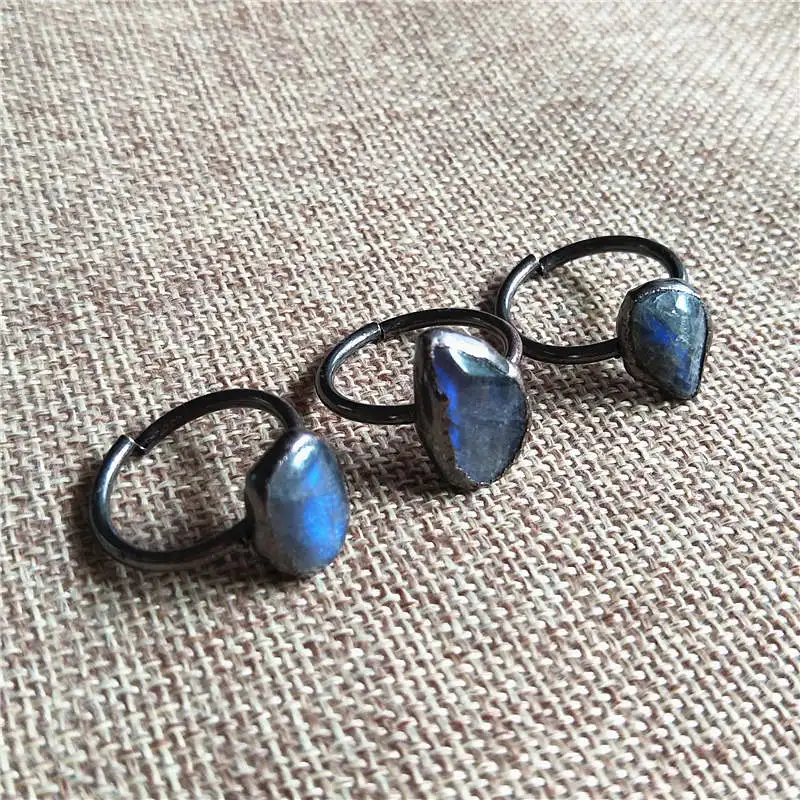 FUWO Hot Sale Natural Labradorite Ring With Antique Copper Plated Shiny Semi Precious Stone Jewelry Wholesale 5pcs/lot RG032