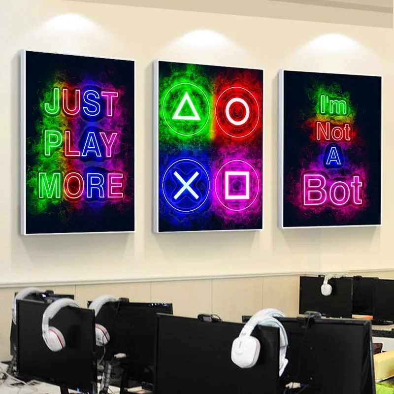 

Abstract Neon Game Player Canvas Painting Eat Sleep Game Repeat Posters and Prints Wall Art Picture for Gaming Living Room Decor