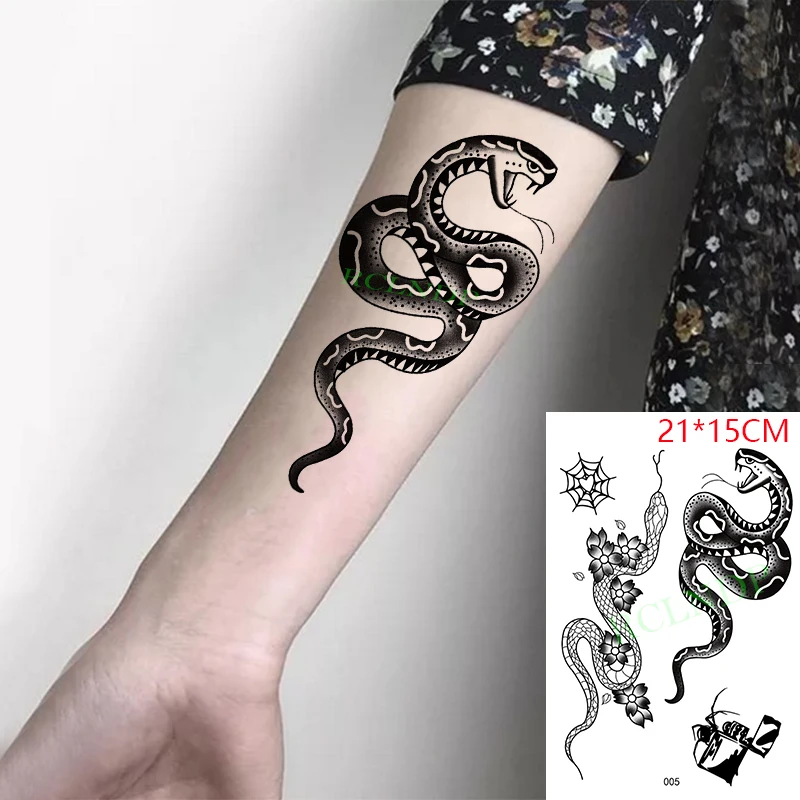 Waterproof Temporary Tattoo Sticker Flower Snake Spird Net Fake Tatto Flash Arm Tatoo Leg Body Art for Women Men