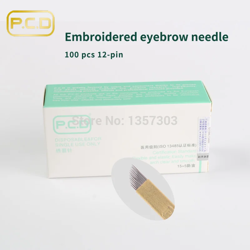 100 Pcs PCD 12 Pin Permanent Makeup Eyebrow Tatoo Blade Microblading Needles For 3D Embroidery Manual Tattoo Pen C0