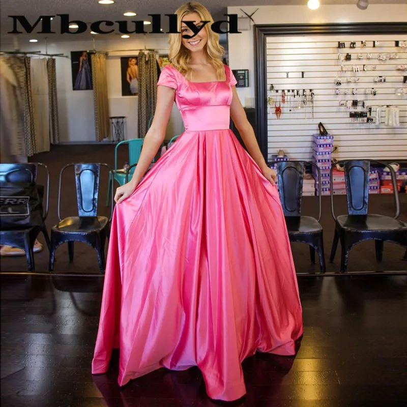 

Mbcullyd Square Collar Pink Evening Dress 2023 Sexy Backless Long Robe De Soiree Cheap Plus Size Trendy Prom Dresses For Women