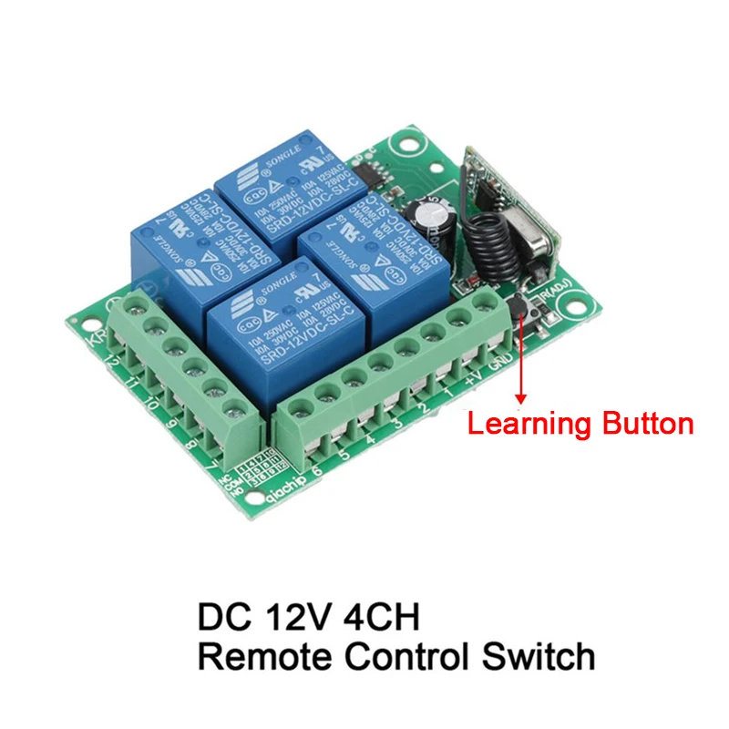 QIACHIP 433Mhz DC 12V Uniwersalny bezprzewodowy przełącznik zdalnego sterowania 4-kanałowy moduł odbiornika przekaźnika RF do inteligentnych bram