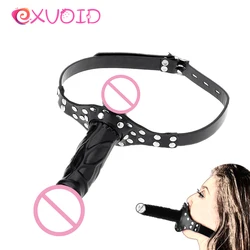 EXVOID Double-Ended Dildo Gag BDSM Bondage Sex Toys for Couples Open Mouth Gag Slave Restraint Mouth Plug Sex Shop Head Strapon