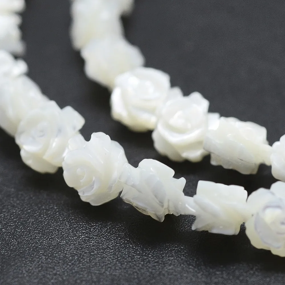 about 33~60pcs/strand Natural White Shell Beads Strands Mother of Pearl Shell Double-sided Rose Beads for jewelry DIY making