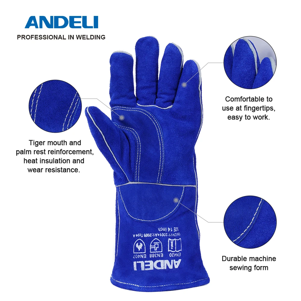 Andeli Lassen Handschoenen Mig Tig Arc Cut Lasser Werkt Handschoenen Warmte/Brandwerende Werk Veiligheid Handschoenen Bbq/Dier handling Handschoenen Blauw