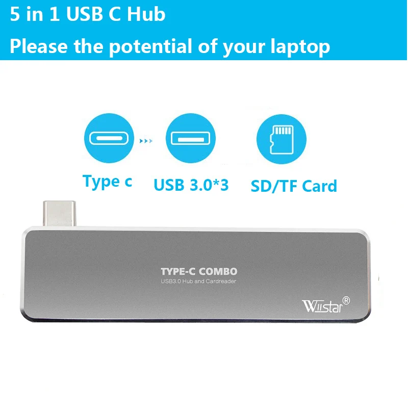 

USB C HUB Type C Thunderbolt 3 Dock 5 in 1 USB-C Adapter Dongle Combo with USB 3.0 Ports TF Slot Micro SD Card For MacBook P