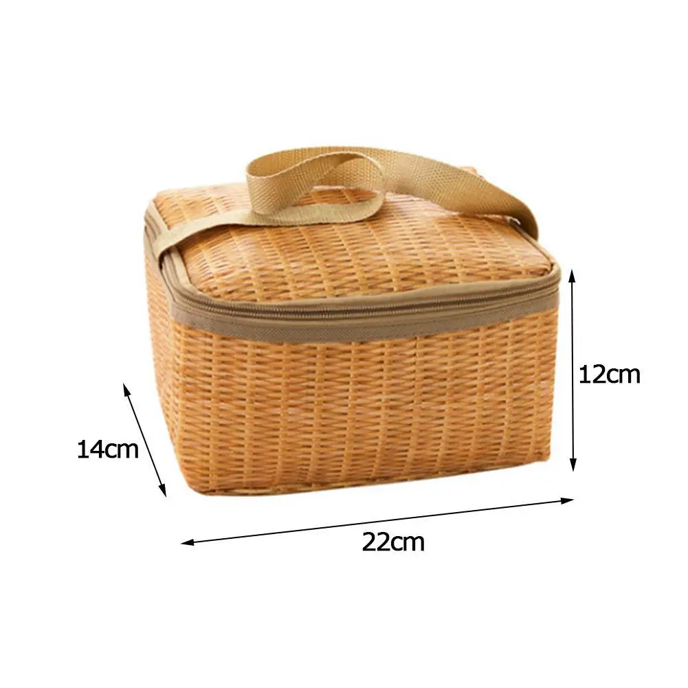 Wicker Rattan Picnic Bag Outdoor Portable Waterproof Bag Insulated Thermal Cooler Food Container Tableware Camping Picnic Basket