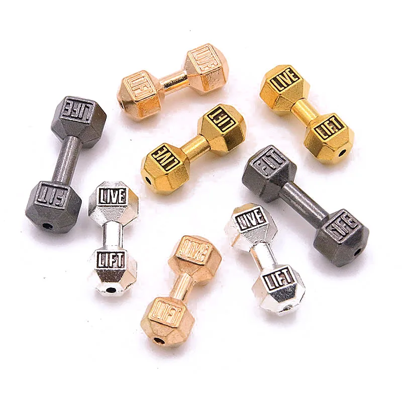 10Pcs 13*20*2MM 4 Color Dumbbell Weightlifting Small Hole Bead Sports Letter Charms For DIY Bracelets Jewelry Handmade Making