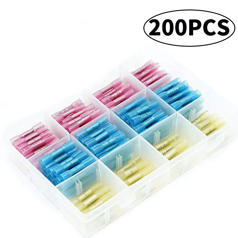 

200/100pcsHeat Shrink Connectors Waterproof Solder Wire Connectors & Heat Shrink Butt Crimp Connectors - Electrical Conne