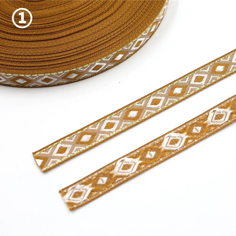 12MM 5 Yards Cannetille Geometric Rhombus Woven Jacquard Ribbon Lace Trim Decoration For Pet Collars Clothing