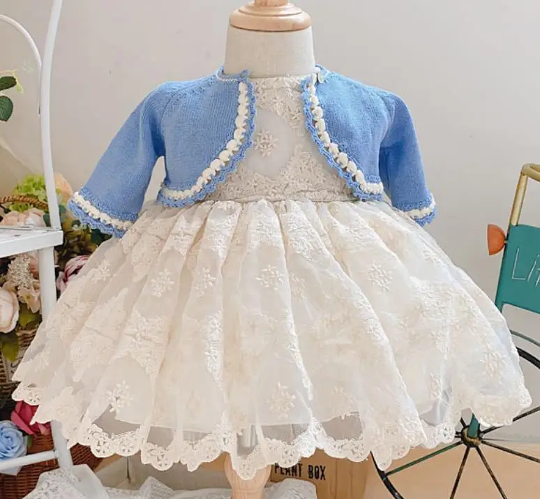 Baby girl summer vintage Spanish lolita ball gown lace mesh stitching birthday party princess dress