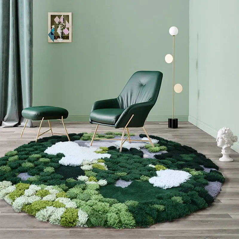 Handmade Green Forest Round Carpet Living Room Home Soft Rugs For Bedroom Sofa Coffee Table Floor Mat Nordic Cloakroom Area Rug