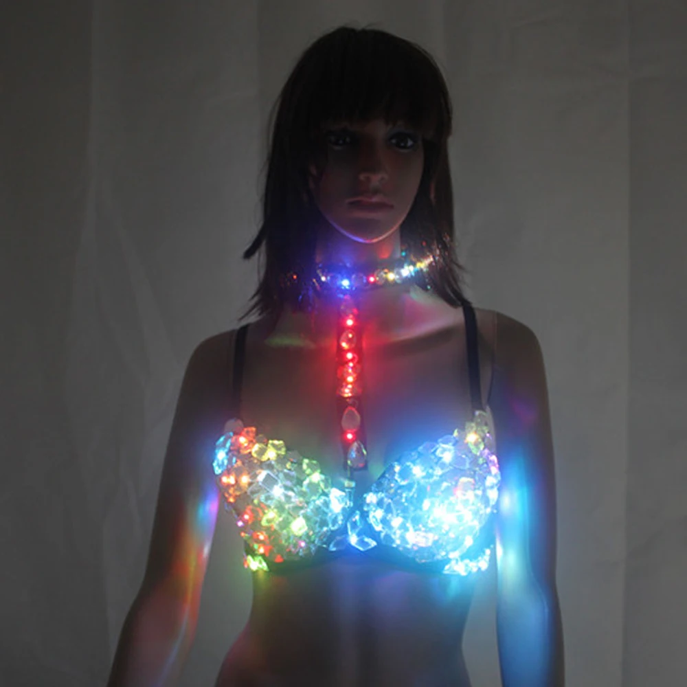 Sexy LED Bra Stage Bra Colorful Flash LED Glow Damond Underwear Singer Dance Punk Club Stage Wear