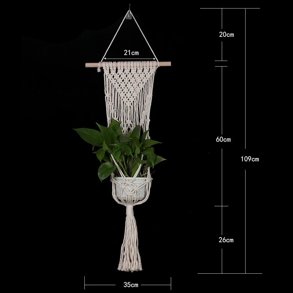 Vintage Wall Hanging Flowerpot Net Rope Knotted Cotton Linen Flowerpot Basket Lifting Rope Hanging Basket Pot Holder Garden Deco