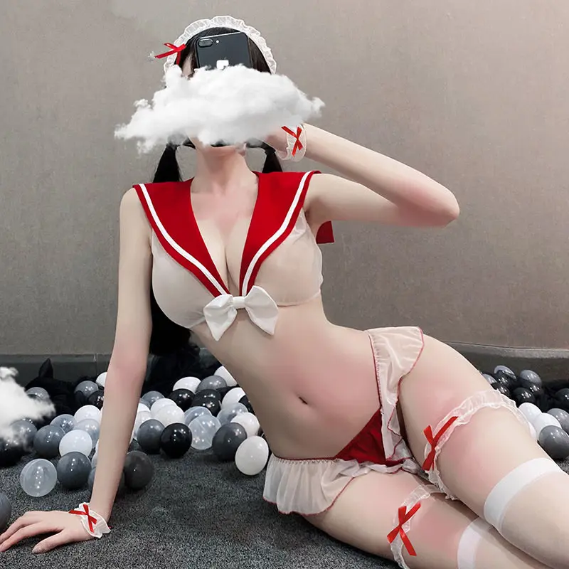 7ชิ้น/เซ็ต Kawaii เซ็กซี่กะลาสี COSPLAY เครื่องแต่งกายสำหรับสตรีสูงยืดหยุ่นร้อนเร้าอารมณ์โรงเรียนสาว Backless เครื่องแต่งกายชุด + ชุดชั้นใน
