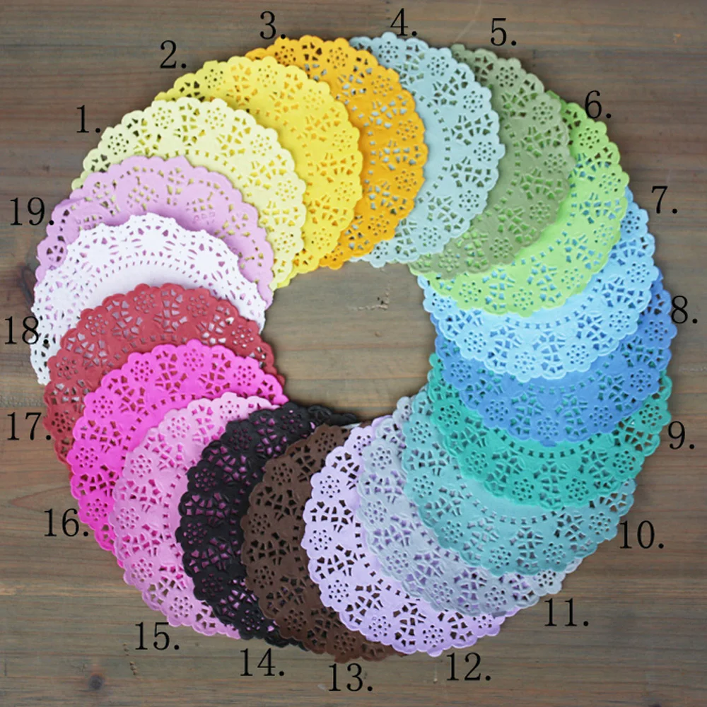 200pcs/Lot  4.5''DIY Lace Decorative Paper Doilies Colorful Flower Style Hollowed Place Mat Scrapbook Accessories