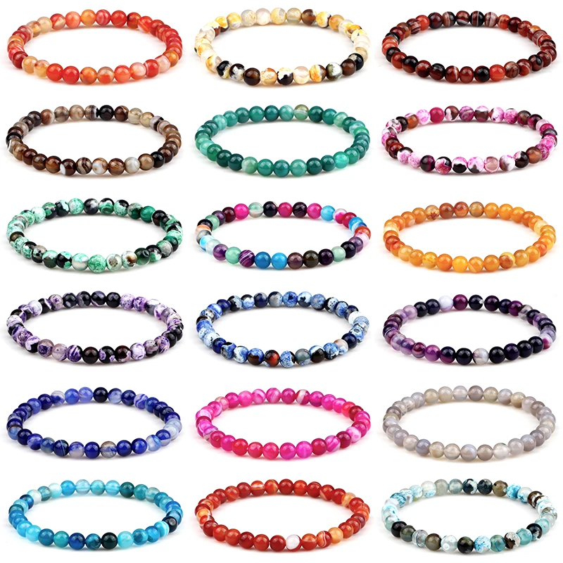 Natural Agates Stone Bracelet Men Healing Energy 6mm Beads Yoga Elastic Bracelets Jewelry for Women Best Friends Gifts Pulsera