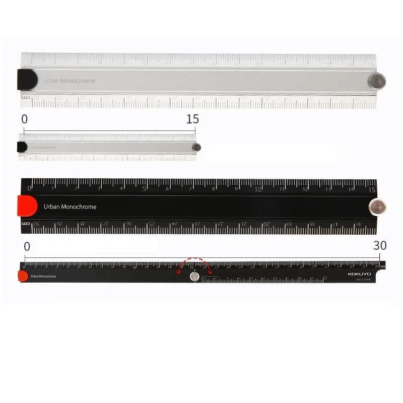 Kokuyo Alumite Foldable Ruler 15cm 30cm Urban Monochrome Measuring Rule Japanese Stationery Office School Student Supplies A6336