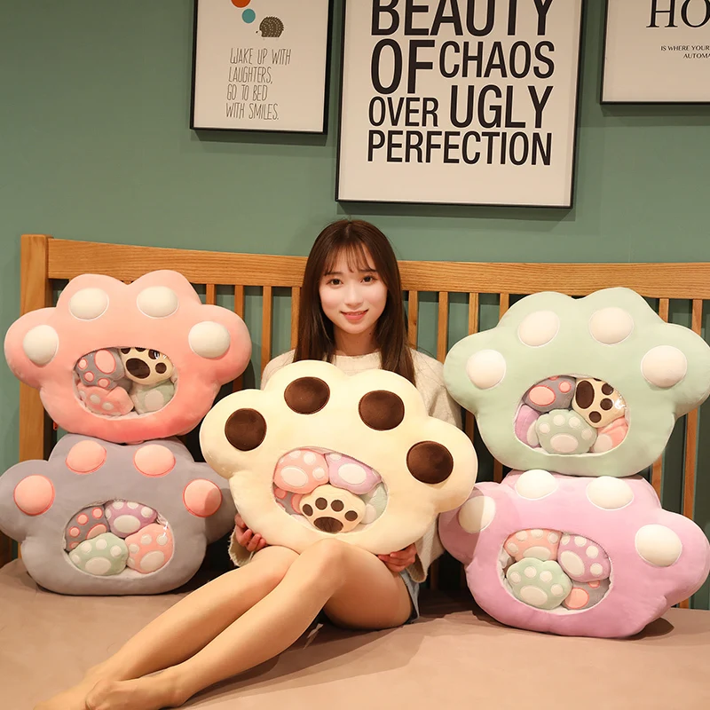 A Bag Of 5pcs Snack Pudding Soft Plush Toy Cat Paw Plush Pillow Creative Anime Throw Pillow Cartoon Doll Toys Gift For Kids