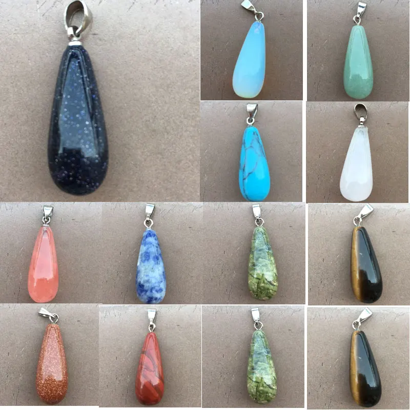 Blue Sand Goldstone Tiger Eye Aventurine Opal Crystal Unakite Cherry Quartz Sodalite Water Drop Pendant Bead 1pcs WFH773