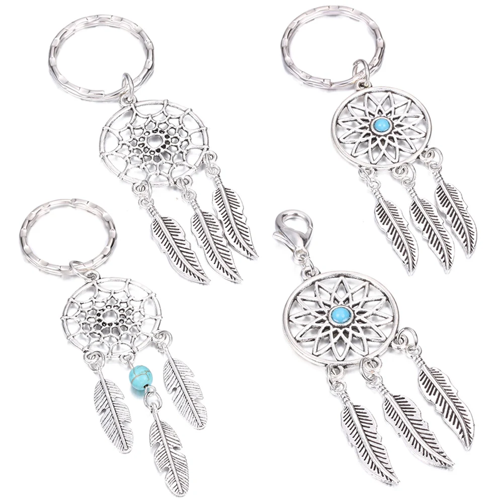 5PCS/SET Tassel Pendant Keyring Dreamcatcher Feather Wind Chimes Dream Catcher KeyChain Women Vintage Indian Style Keychain Gift