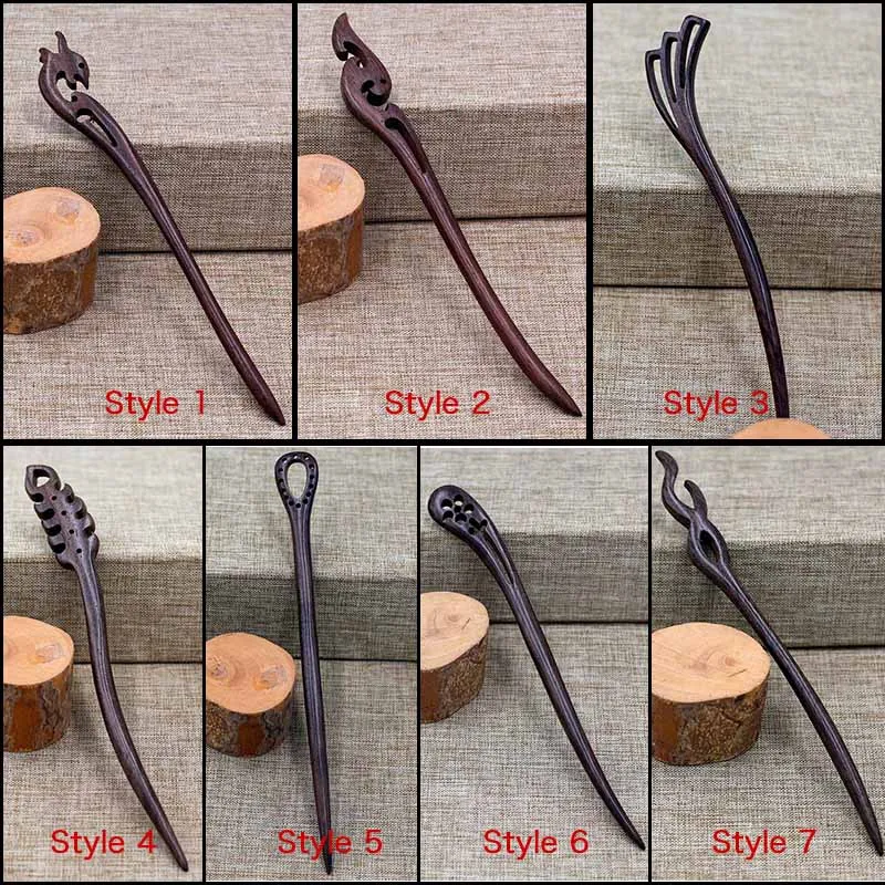 Ancient Chinese Style Simple Wooden Hair Fork Black Sandalwood Hairpins Clips Hair Sticks for Women Girls Hair Ornaments