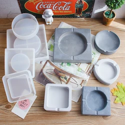 Square Round Concrete Ashtray Plaster Tray Silicone Mold DIY Cement Clay Ashtray Molds Office Decoration Mould