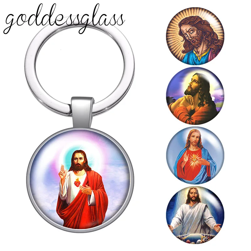 religion Christian Jesus Cross Blessed Faith glass cabochon keychain Bag Car key chain Ring Holder Charms keychains for Gifts