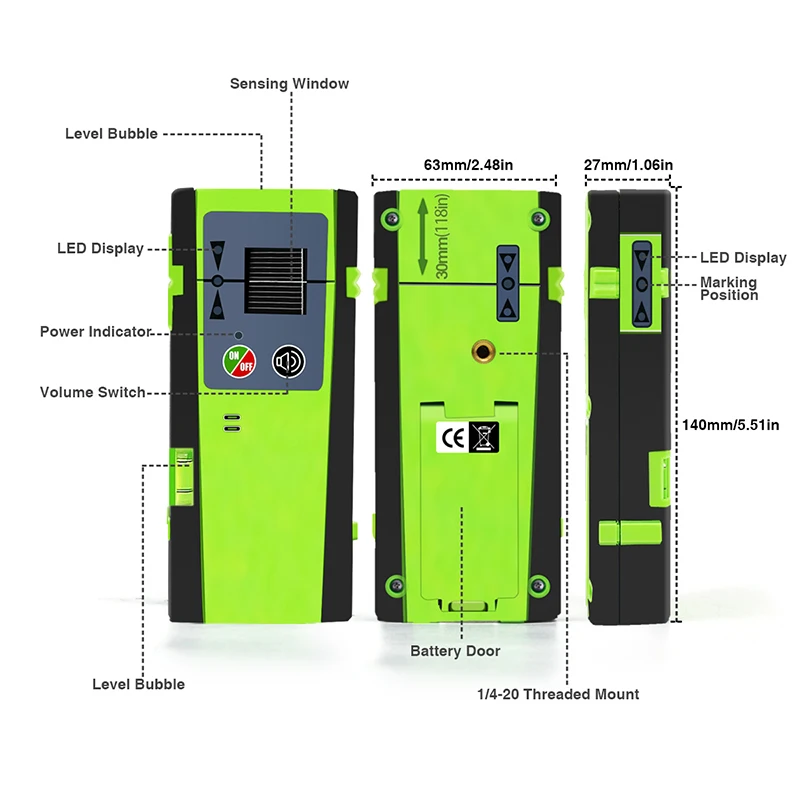 CLUBIONA 50M Outdoor Pulse Mode Red or Green Beam Line Laser Level Receiver Vertical And Horizontal Laser Detector